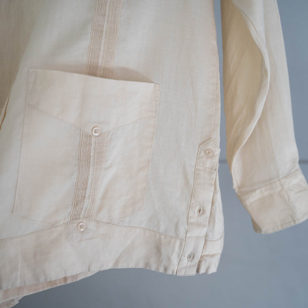 1990s light yellow linen 100 l/s cuba shirt