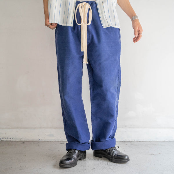 1970s France blue moleskin pants -waist remake-