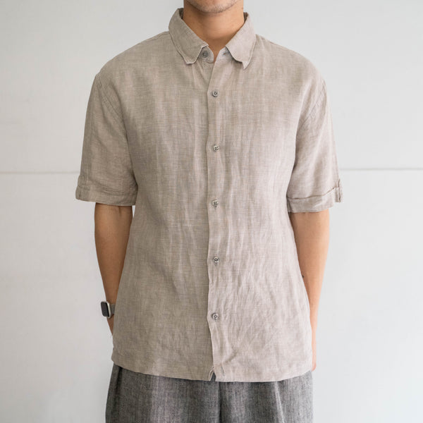 2000s PERRY ELLIS light gray all linen short sleeve shirt 'remake'