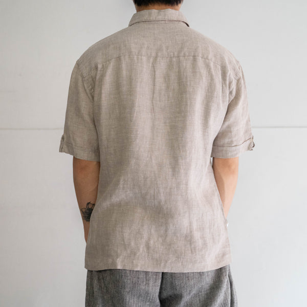 2000s PERRY ELLIS light gray all linen short sleeve shirt 'remake'