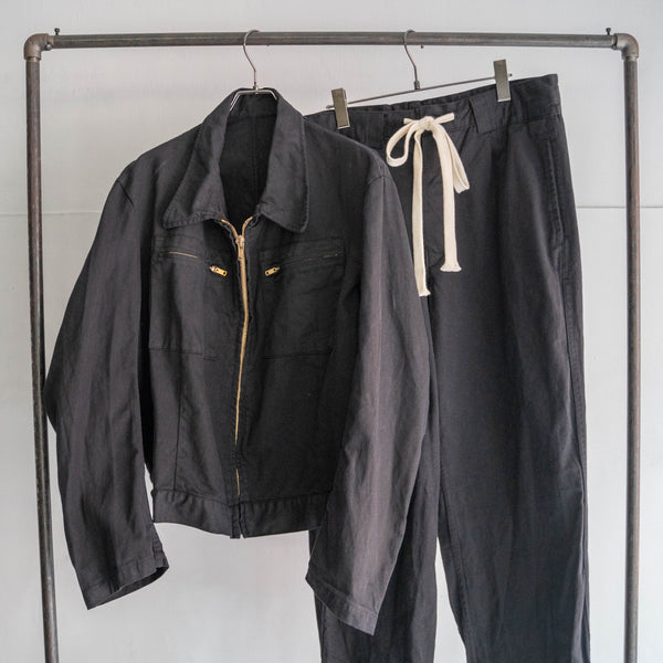 1970-80s Italian military wide pants 'dead stock' -waist & hem remake- "black dyed"