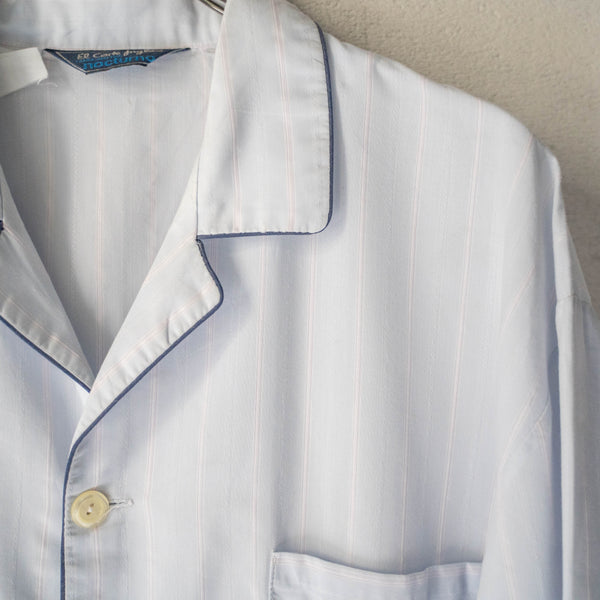 around 1980s Europe blue white × pink striped pajama shirt