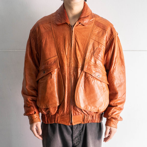 1990s orange brown color design leather jacket　