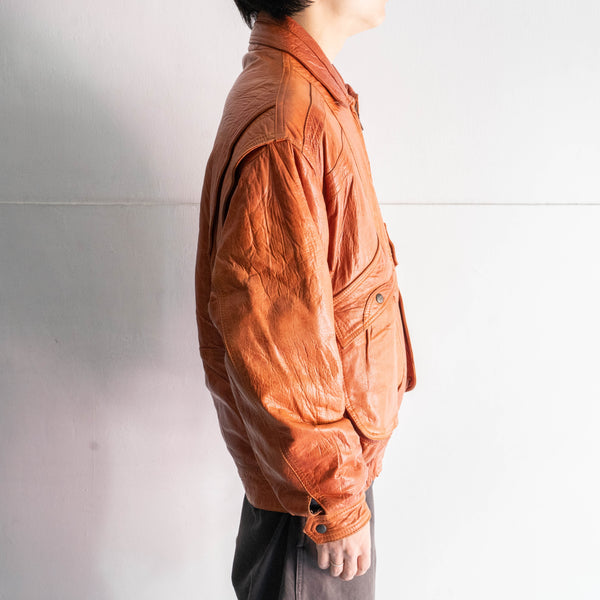 1990s orange brown color design leather jacket　