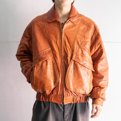 1990s orange brown color design leather jacket　