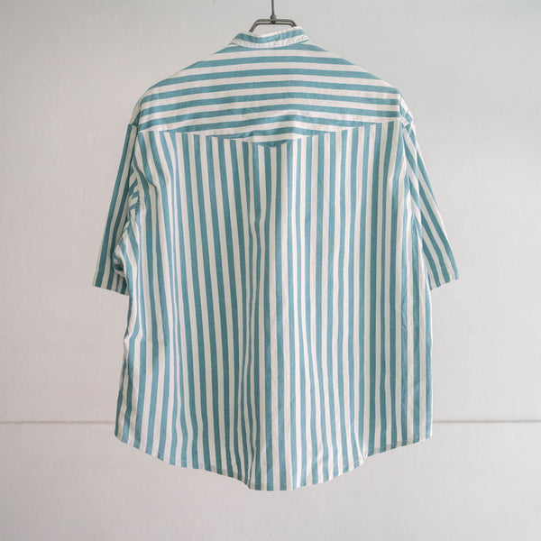 1980s 'Wrangler' turquoise green × white stripe shirt -remake-