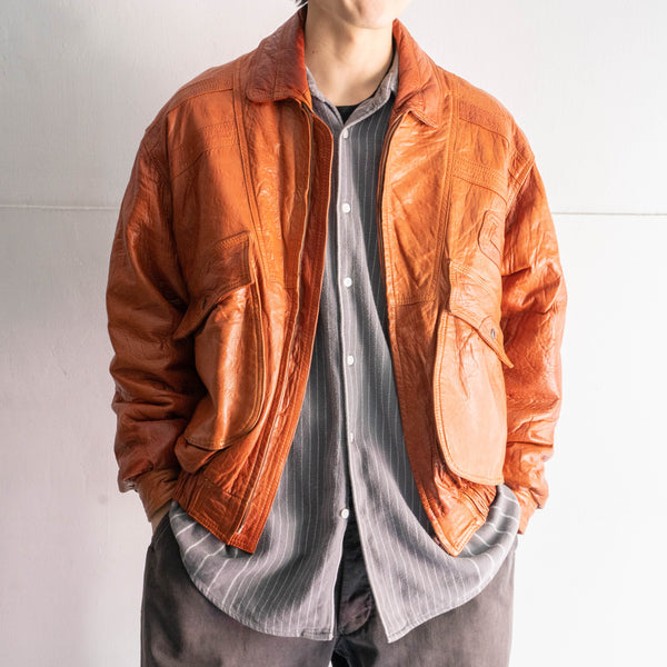 1990s orange brown color design leather jacket　