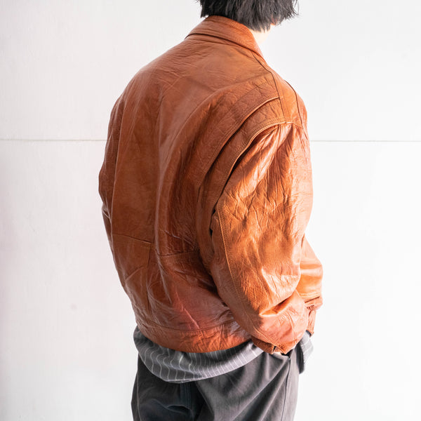 1990s orange brown color design leather jacket　