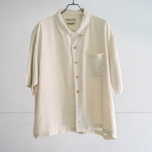 1990s beige color botanical design short sleeve silk shirt -remake-