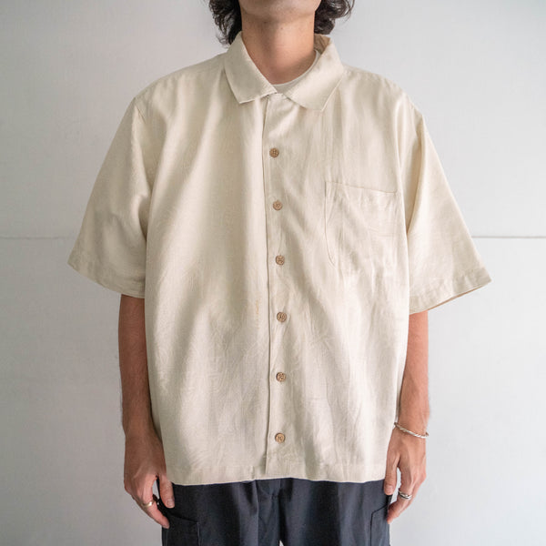 1990s beige color botanical design short sleeve silk shirt -remake-