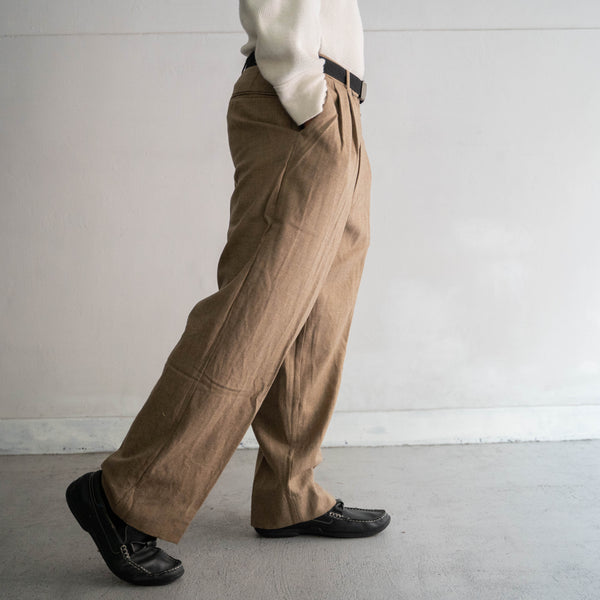 around 1980s Japan vintage light brown 2tuck wool pants