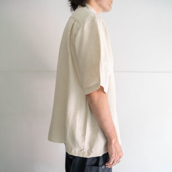 1990s beige color botanical design short sleeve silk shirt -remake-