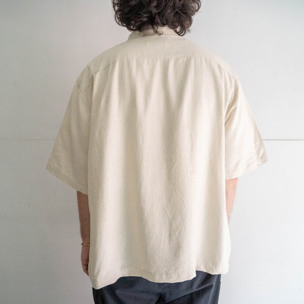 1990s beige color botanical design short sleeve silk shirt -remake-