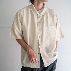 1990s beige color botanical design short sleeve silk shirt -remake-