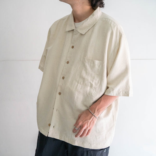 1990s beige color botanical design short sleeve silk shirt -remake-