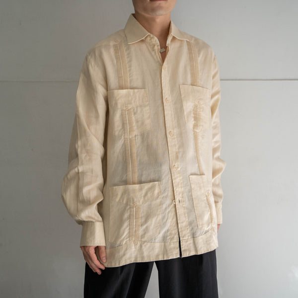 1990s light yellow linen 100 l/s cuba shirt
