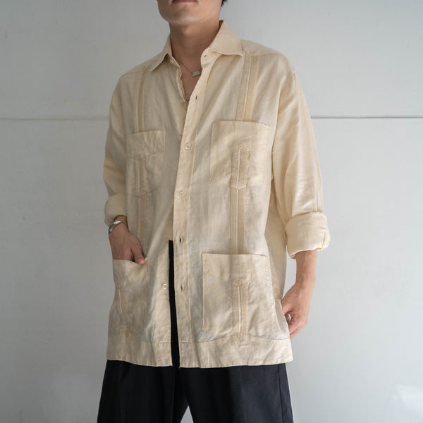 1990s light yellow linen 100 l/s cuba shirt