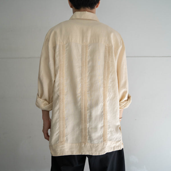 1990s light yellow linen 100 l/s cuba shirt