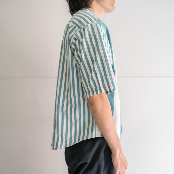 1980s 'Wrangler' turquoise green × white stripe shirt -remake-