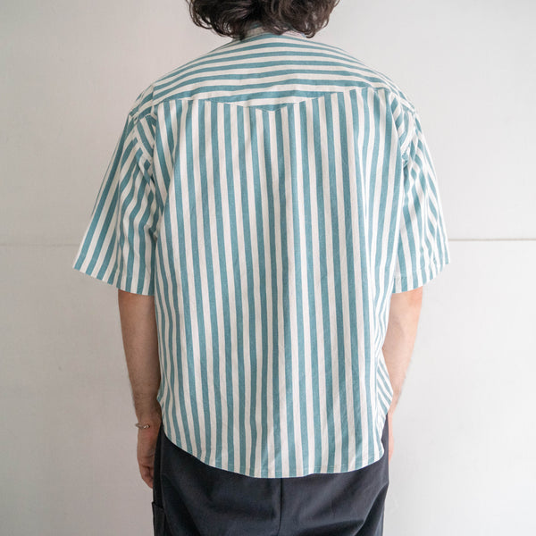 1980s 'Wrangler' turquoise green × white stripe shirt -remake-