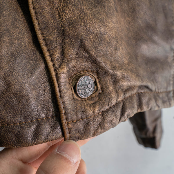 around1980s super short length brown leather jacket -good fade-