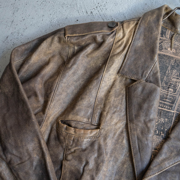 around1980s super short length brown leather jacket -good fade-