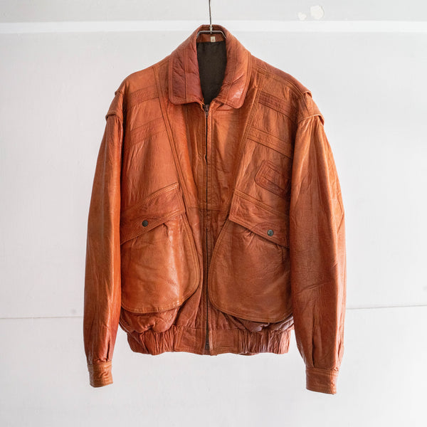 1990s orange brown color design leather jacket　