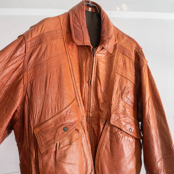 1990s orange brown color design leather jacket　