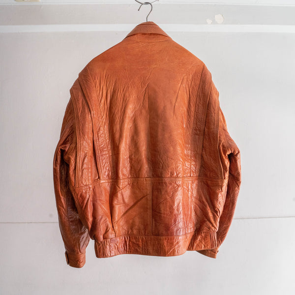 1990s orange brown color design leather jacket　