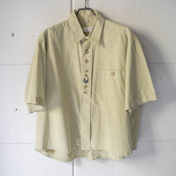 1990s light green color cotton short sleeve tyrolean shirt 'remake'　