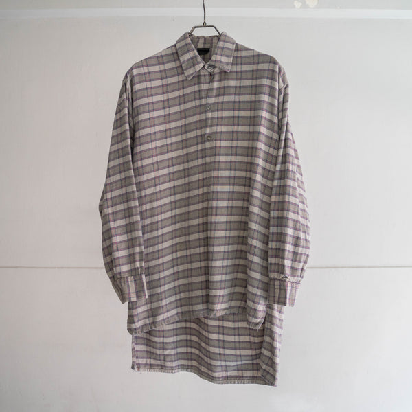 1980s Europe multi color base checked grandpa shirt