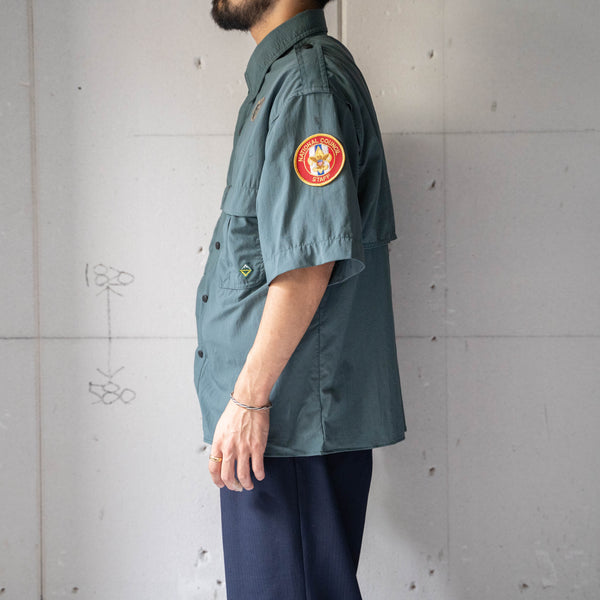 2000s dark green color nylon short sleeve shirt 'boy scout'