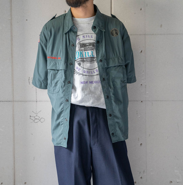 2000s dark green color nylon short sleeve shirt 'boy scout'