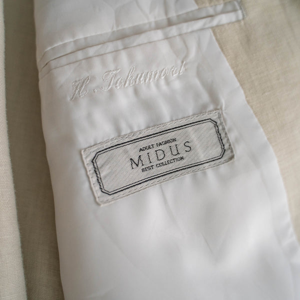 1990s ecru 3 buttons linen tailored jacket