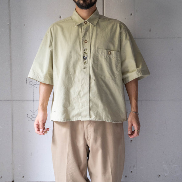 1990s light green color cotton short sleeve tyrolean shirt 'remake'　