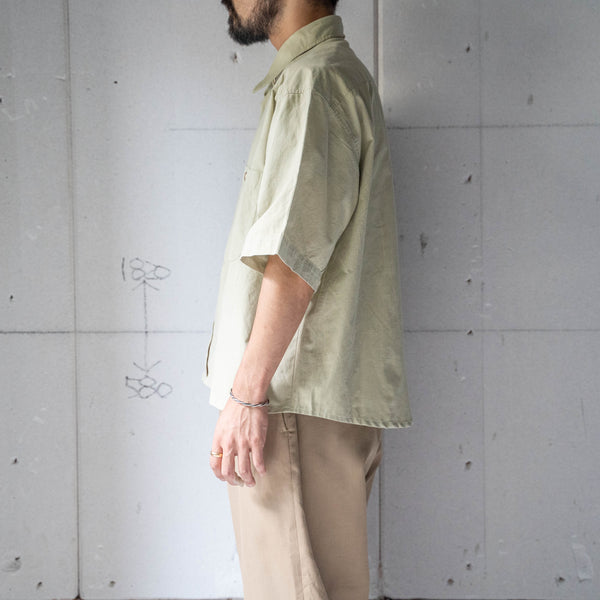 1990s light green color cotton short sleeve tyrolean shirt 'remake'　