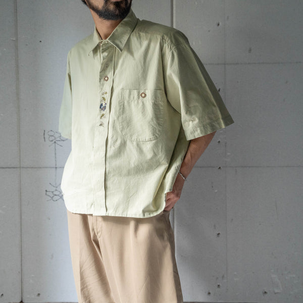 1990s light green color cotton short sleeve tyrolean shirt 'remake'　