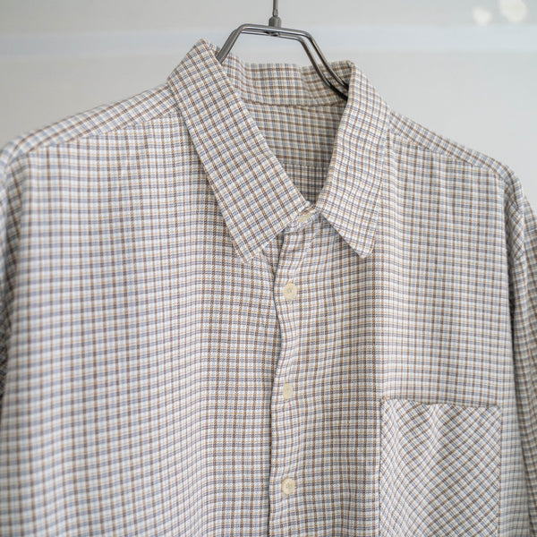 1980s Europe white based check grandpa shirt