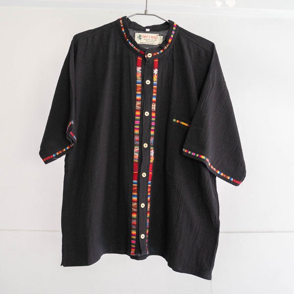 around 1990s black color short sleeve shirt -sarape design-