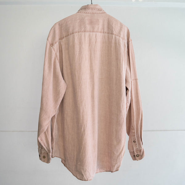 1990s THE TERRITORY AHEAD sand pink all linen shirt