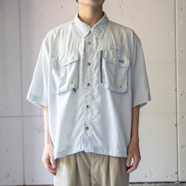 around2000s light gray color fishing short sleeve shirt 'remake'