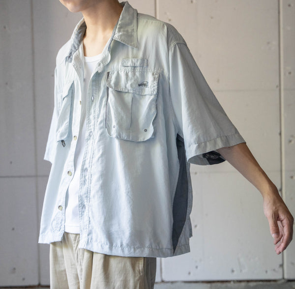 around2000s light gray color fishing short sleeve shirt 'remake'