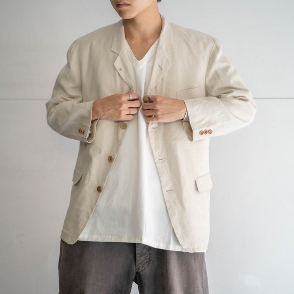 2000s Japan ecru 5 buttons linen tailored jacket