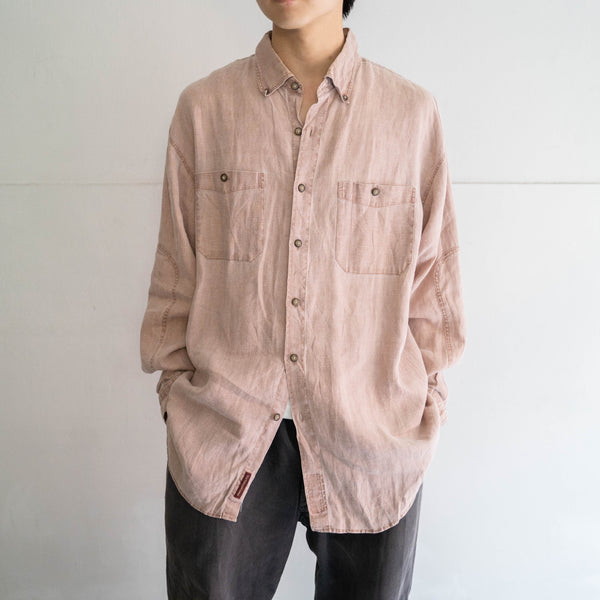 1990s THE TERRITORY AHEAD sand pink all linen shirt