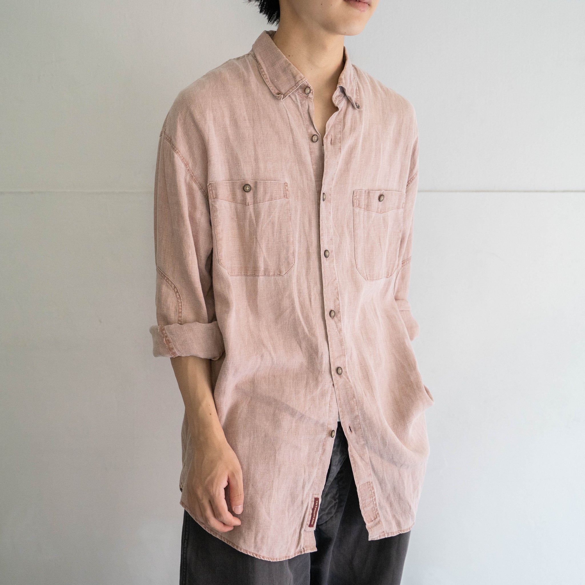 1990s THE TERRITORY AHEAD sand pink all linen shirt