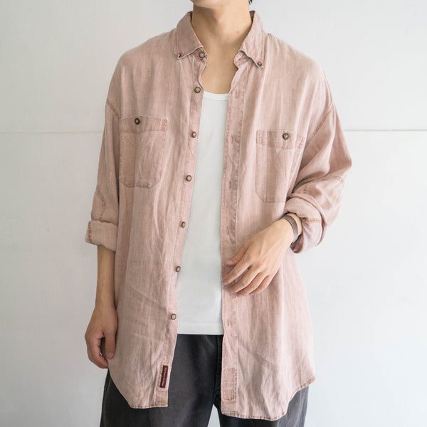 1990s THE TERRITORY AHEAD sand pink all linen shirt