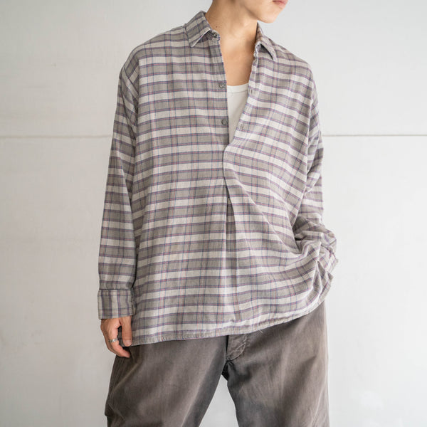 1980s Europe multi color base checked grandpa shirt