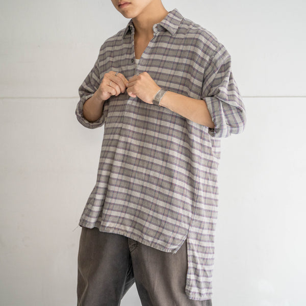 1980s Europe multi color base checked grandpa shirt