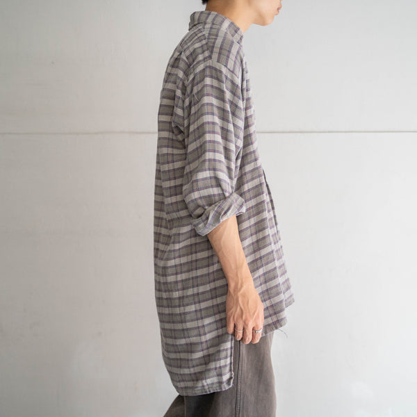 1980s Europe multi color base checked grandpa shirt