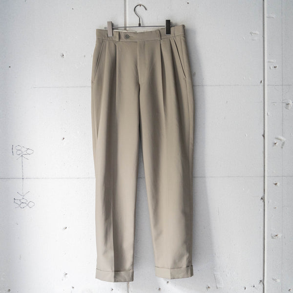 around 1990s khaki beige color poly two tuck slacks -light weight-